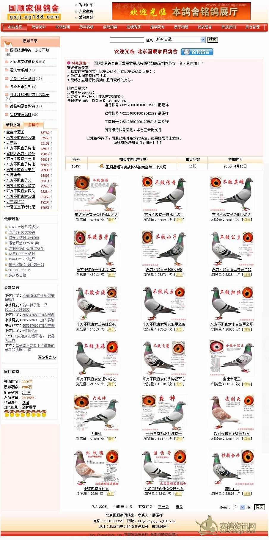北京国顺家俱鸽舍-潘绍祥 北京市开创者铁鹰三关鸽王赛 5000元特比环